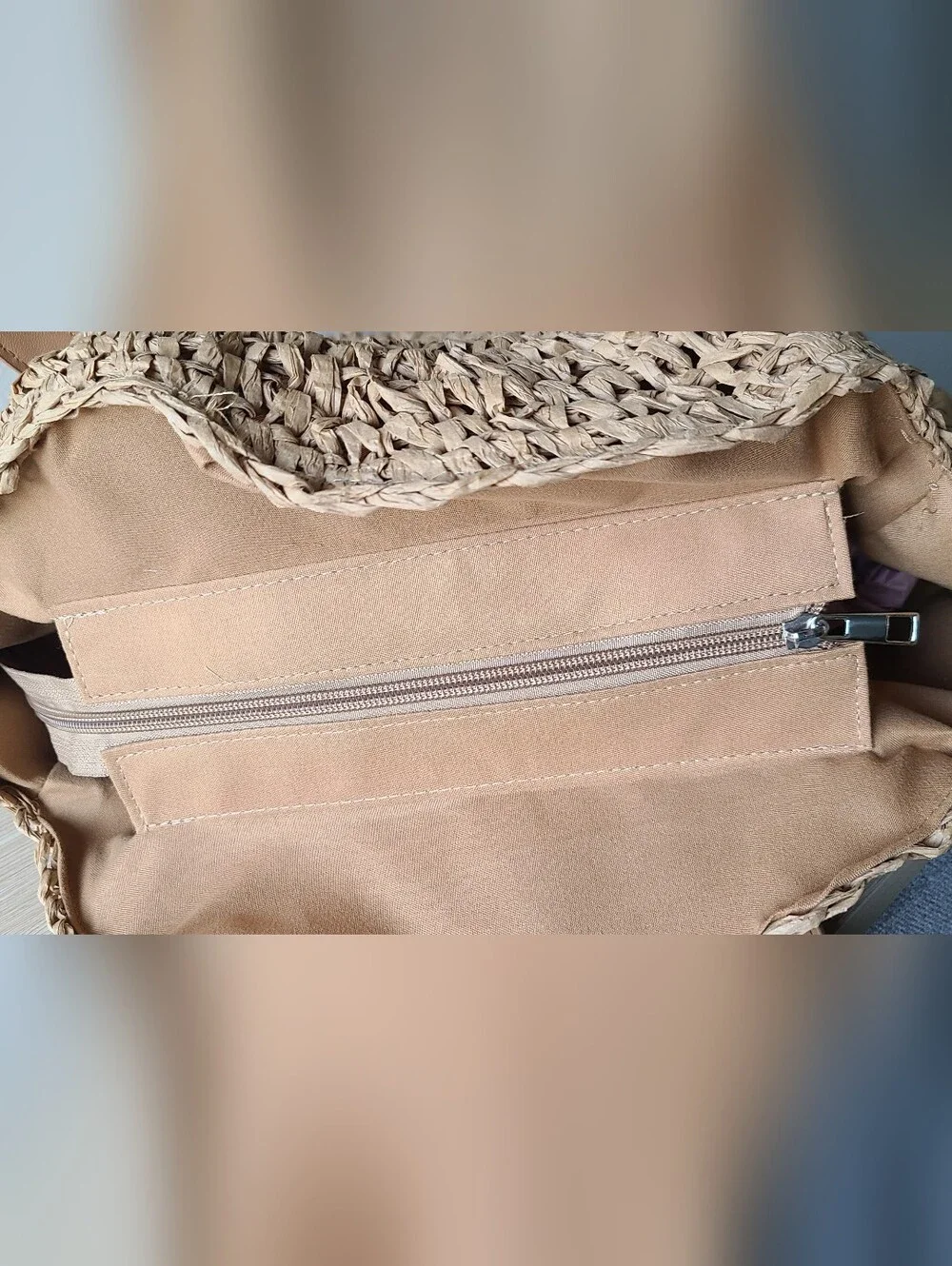 Neutral Straw Woven Tote Bag with Faux-Leather Straps